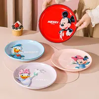 迪士尼立体浮雕盘卡通家用陶瓷盘米奇红色新年礼物新品中式餐具