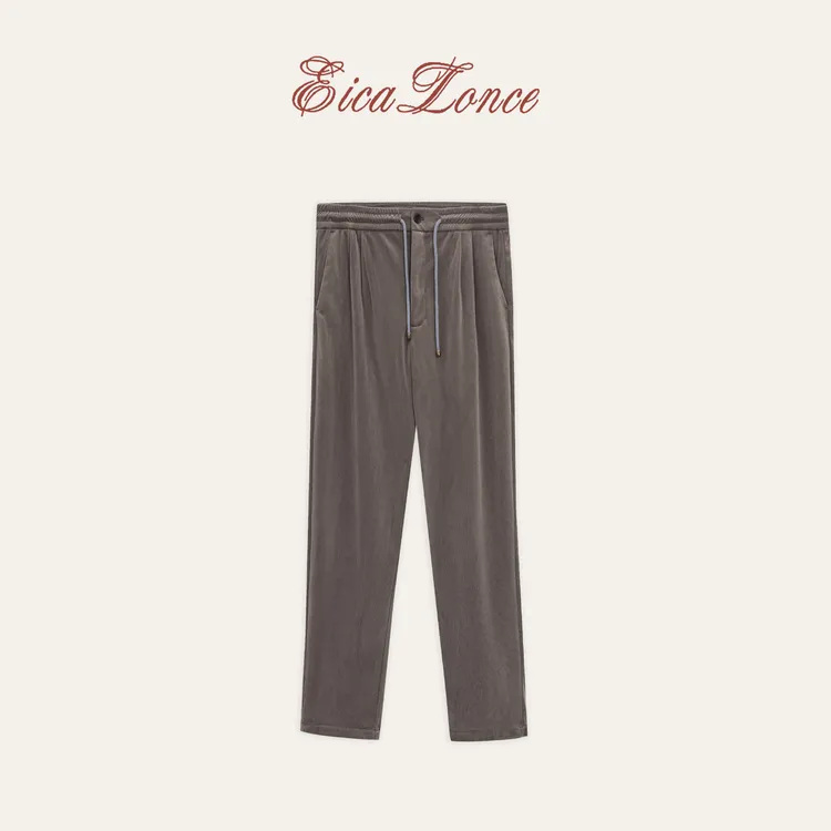 意卡伦萨  Old Money秋冬条纹肌理垂感舒适薄绒休闲裤男KN80231