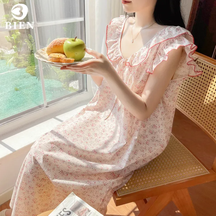 BIEN纯棉睡裙女夏季2025新款韩版日系碎花可外穿睡衣碎花甜美可爱