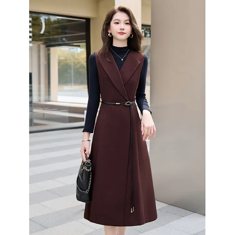 设计感无袖西装裙套装女2025秋新款通勤气质修身马甲连衣裙两件套