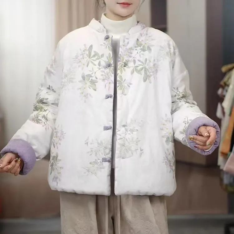 2025冬款爆款长袖落肩袖厚款立领棉衣棉服两面双色穿新中式国风款