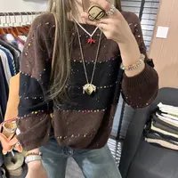 【思含】秋季新款百搭拼色圆领毛衣