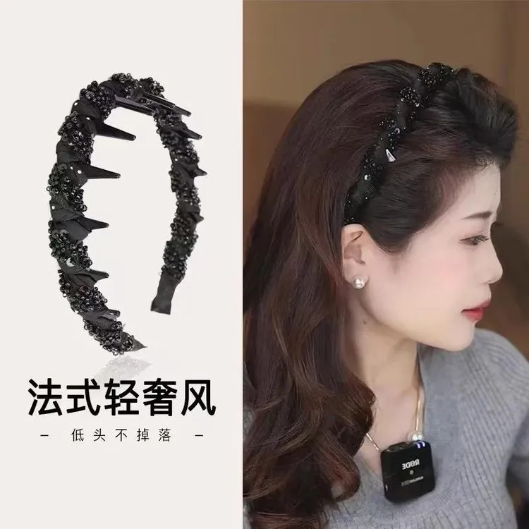 小香风高级感波浪发箍气质压发捆头箍手工串珠发捆头饰女日韩轻奢