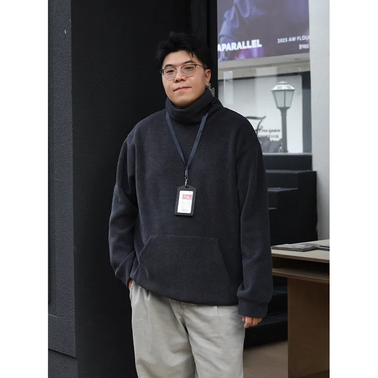 路人社 高领卫衣男套头衫宽松秋季上衣大码男装百搭休闲微胖男士