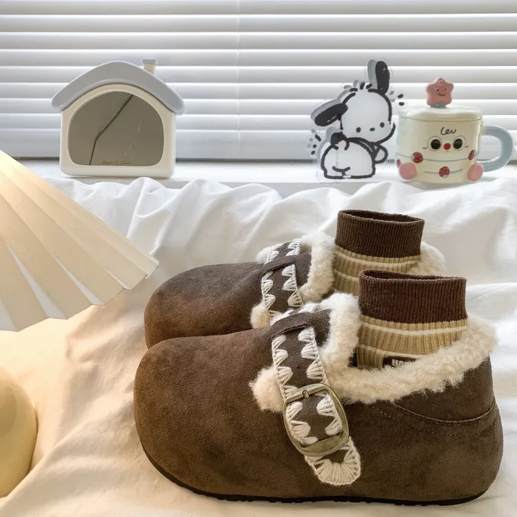 【胖胖卿】大码加肥加大方头毛毛鞋