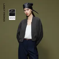 朗姿复古风纯羊毛夹克棒球服气质时尚百搭v领外套2025年冬季新款