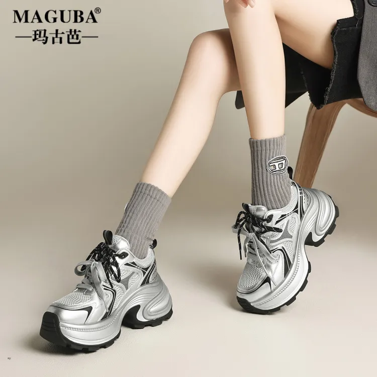 MAGUBA/玛古芭老爹鞋女款增高网面小个子网红ins爆款软底透气潮鞋