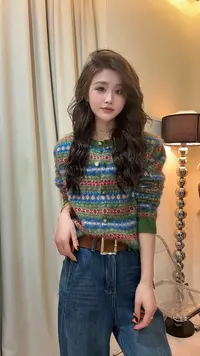 QIANRH-1630秋冬民族风针织毛针织衫毛衣复古上衣套头