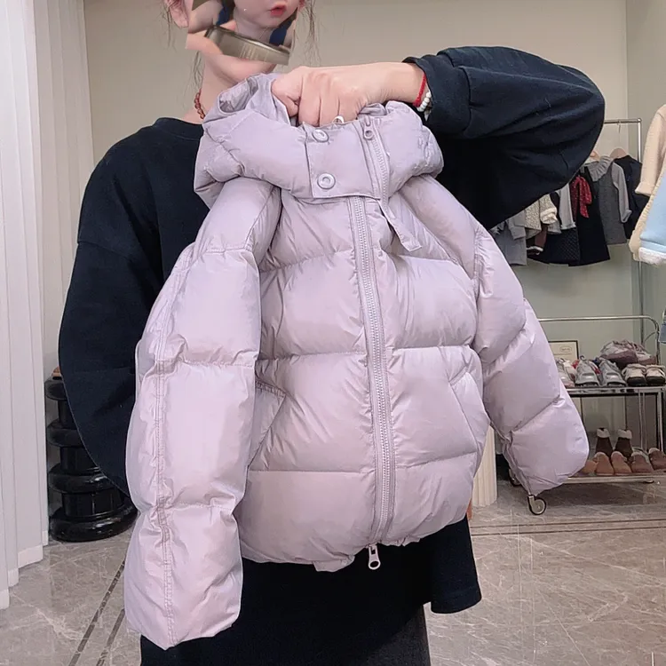 【紫葡萄】新款棉袄女中大童松软双拉链休闲宽松冬季纯色百搭连帽