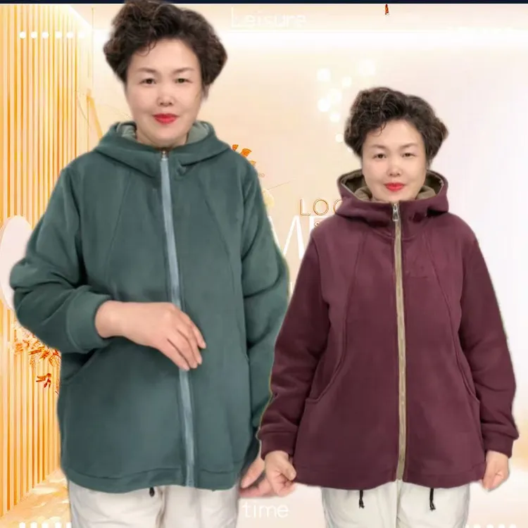 秋季大码休闲连帽双面加厚奥利绒外套秋冬时尚宽松加绒保暖短外套