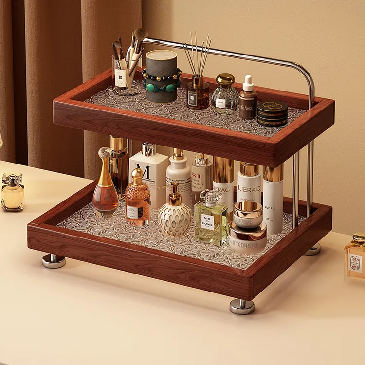 实木桌面置物架化妆品收纳架口红香水护肤品香薰摆放架杯子收纳架