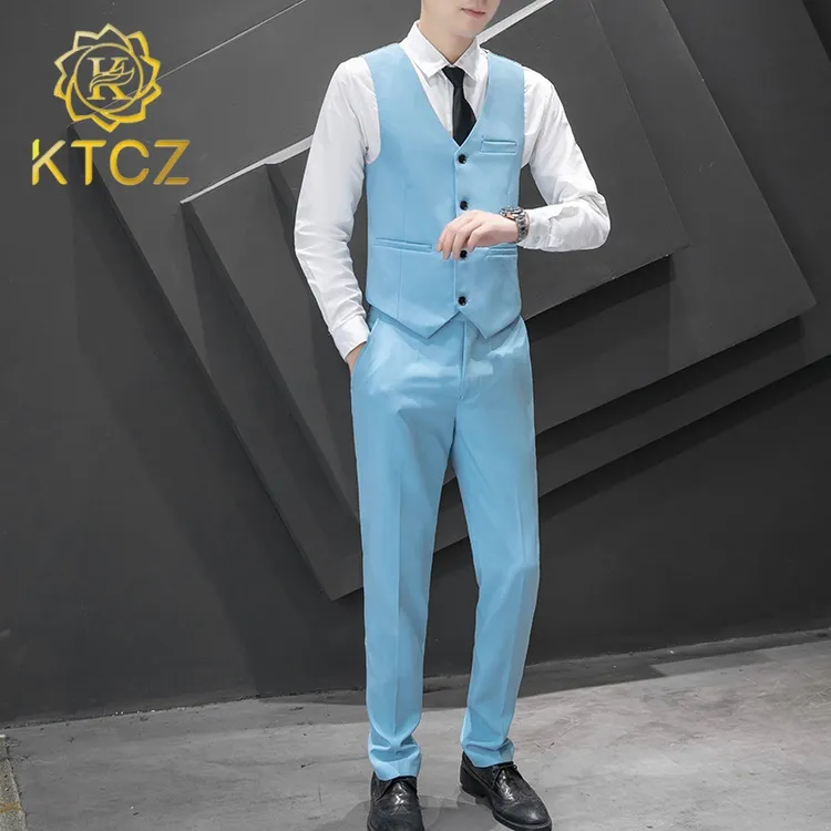 KTCZ男士大码西装马甲套装礼服商务休闲职业修身结婚工作服兄弟装