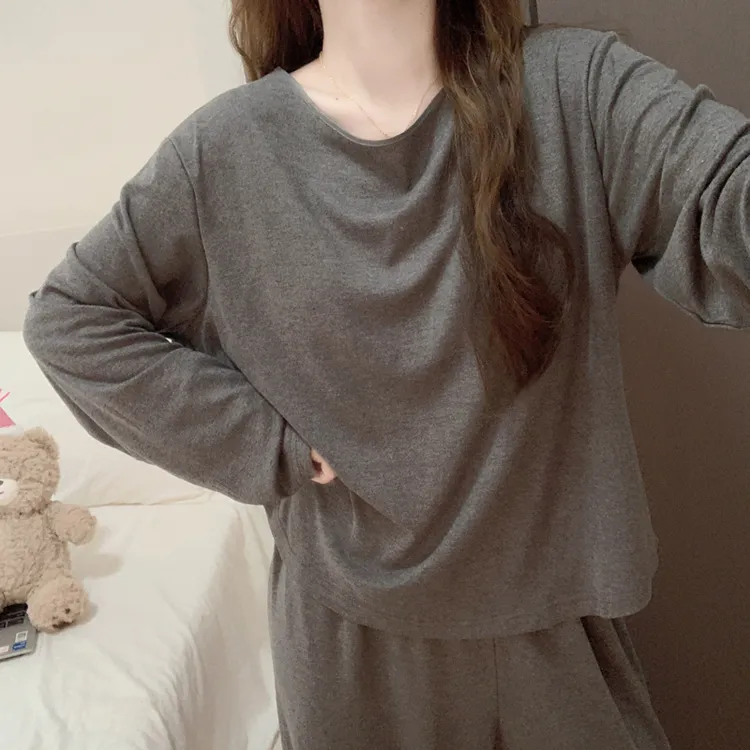 【带胸垫一体】韩系慵懒睡衣女2025新款春秋季莫代尔长袖家居服套装