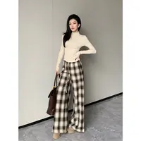 气质显瘦百搭格子休闲裤秋季宽松垂感阔腿裤  JC10KZPT584