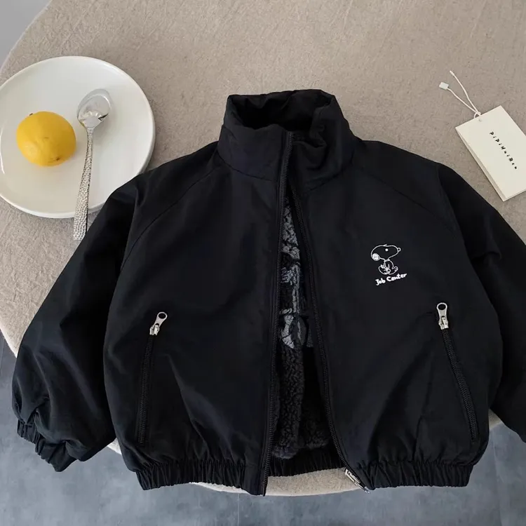 男儿童外套2025冬季男童潮牌卡通加绒上衣宝宝小童正反两面穿棉衣