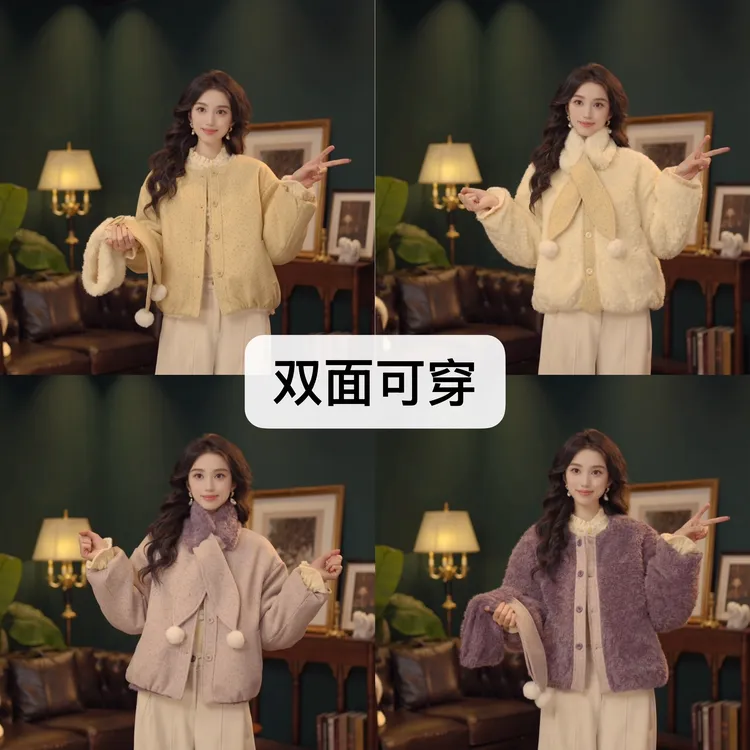 琦琦【暖冬讯息】复古港风秋冬休闲毛毛双面穿厚款外套YQ5269365