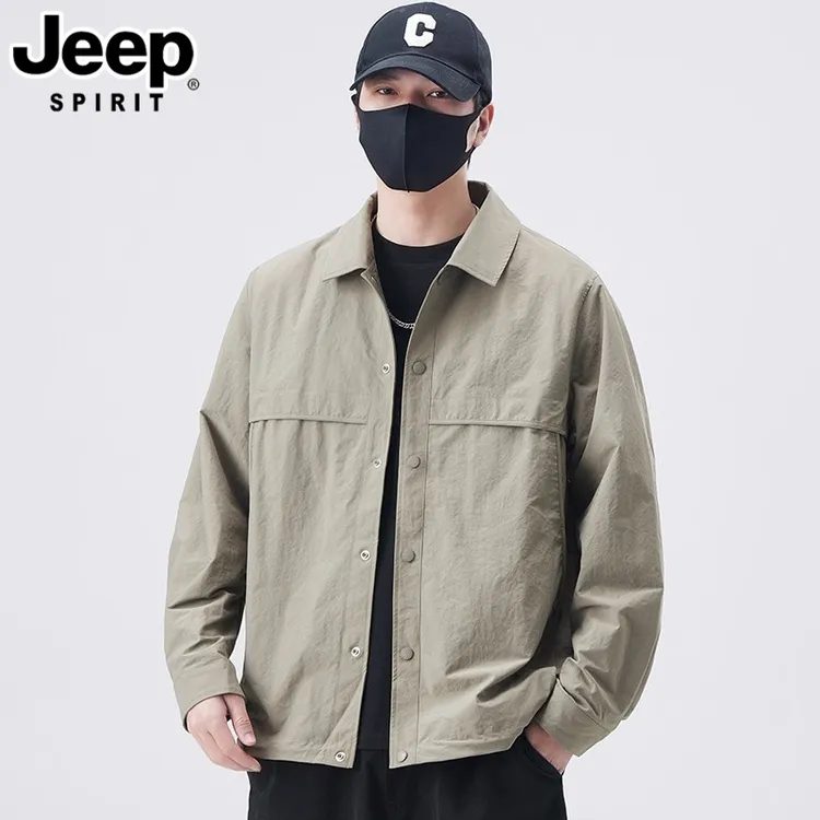JEEPSPIRIT吉普男士衬衫外套春秋季宽松翻领工装夹克春装上衣薄款