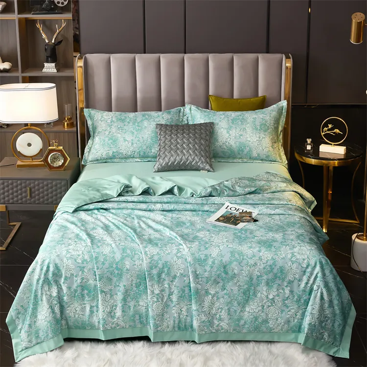 夏凉被四件套活性印花可机洗丝滑薄款凉感空调被轻奢