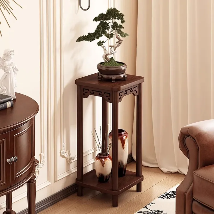 中式博古架茶室收纳置物架花架子客厅落地式实木仿古盆景花盆托架