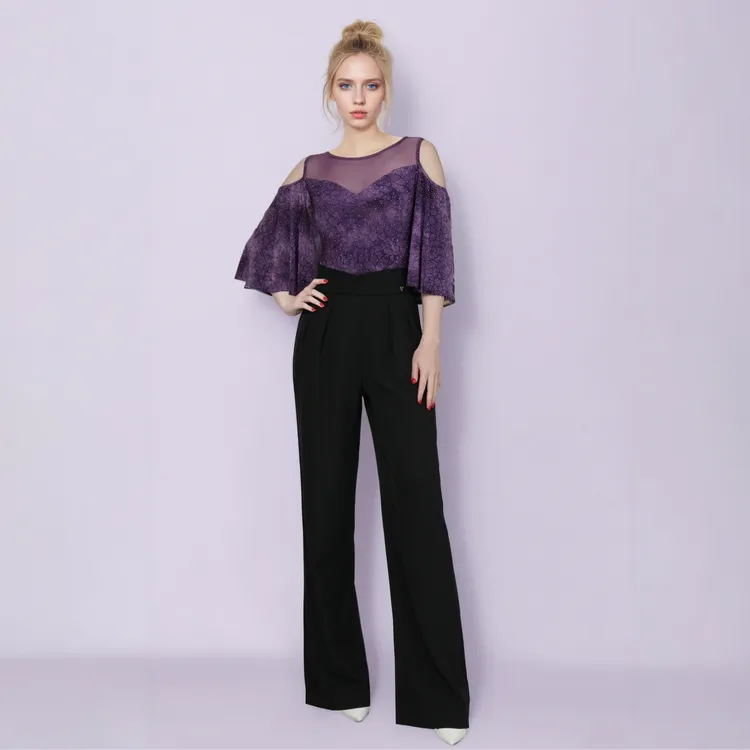 品牌撤柜价臻品25夏季新品黛紫摩登练习服浪漫气质连档上衣透气