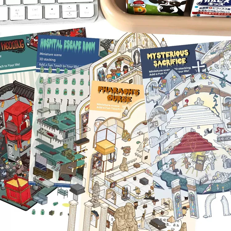 小红书同款新款微恐系列造景贴纸免剪造景场景3D叠堆立体小屋手账