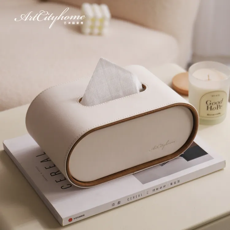 奶油风椭圆皮革抽纸盒家用客厅高级感现代极简卧室餐桌纸巾盒摆件