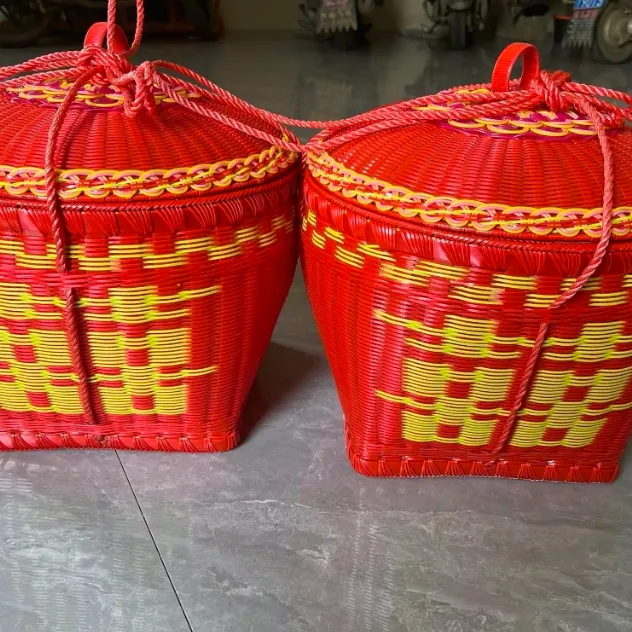 婚庆双喜箩筐婚礼进新房时尚藤编箩筐家用大容量纯手工编织筐簸箕