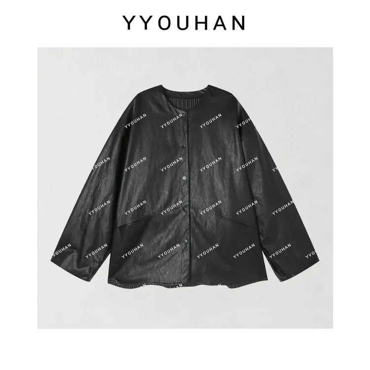 YYOUHAN 2025新款【林肯公园】竖纹撞色内里蛋白皮衣外套 2508C4848