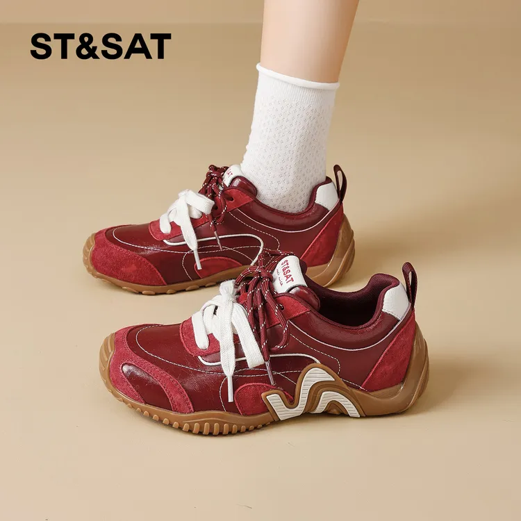 星期六复古拼色德训鞋女2026春季新款双鞋带百搭休闲运动鞋单鞋子