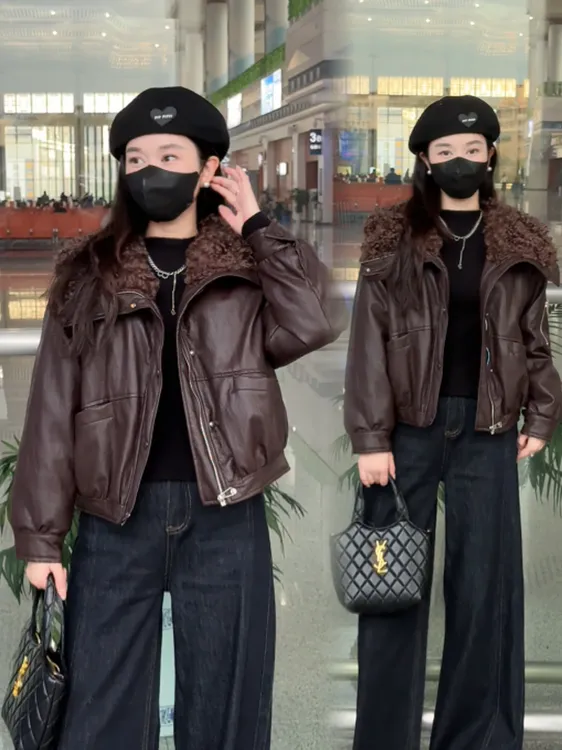 毛毛领羽绒宽松型显瘦冬季时尚厚款翻领皮衣韩版羽绒服