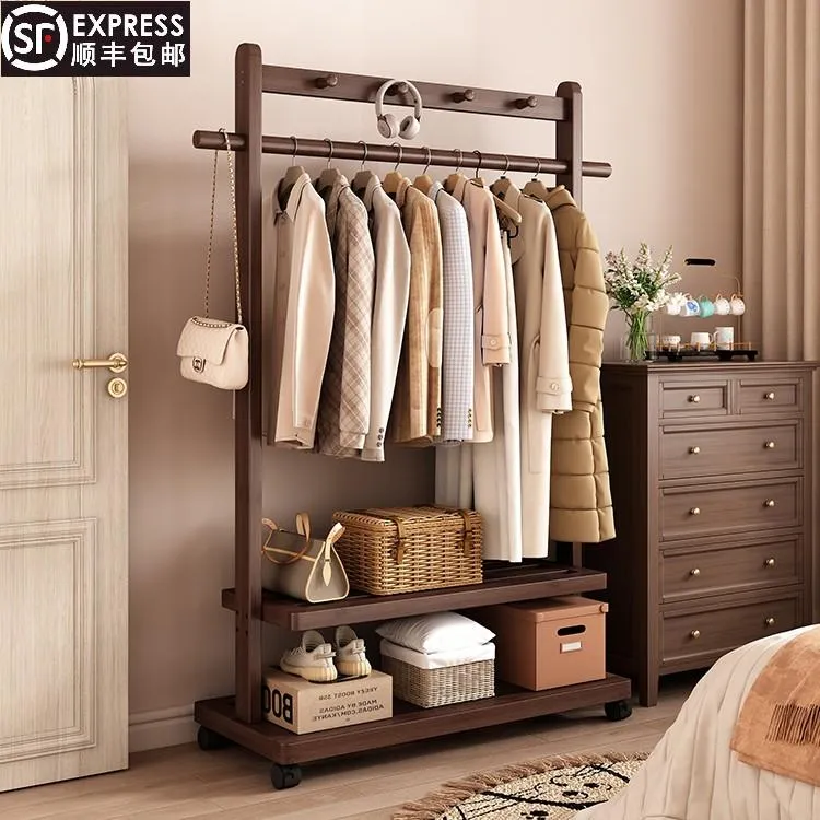 衣帽架晾衣架实木衣帽架网红卧室衣架落地式置物架晾衣架家用衣架多功能衣服架