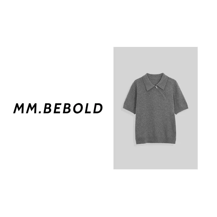 【妙姐精选】柔软时光 山羊绒100 设计感不规则斜肩POLO衫ZH858072