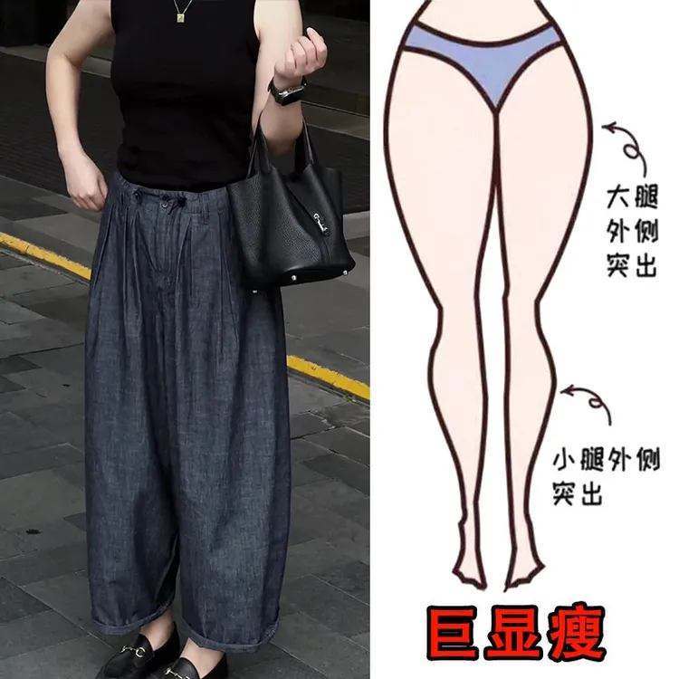 早秋新款大码女装复古高腰直筒牛仔裤梨形身材显瘦九分宽松阔腿裤