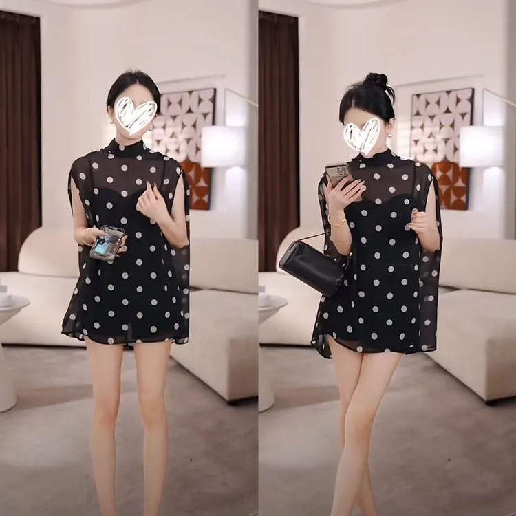 法式高级感立领波点设计感宽松显瘦无袖衬衫时尚百搭高腰短裤套装