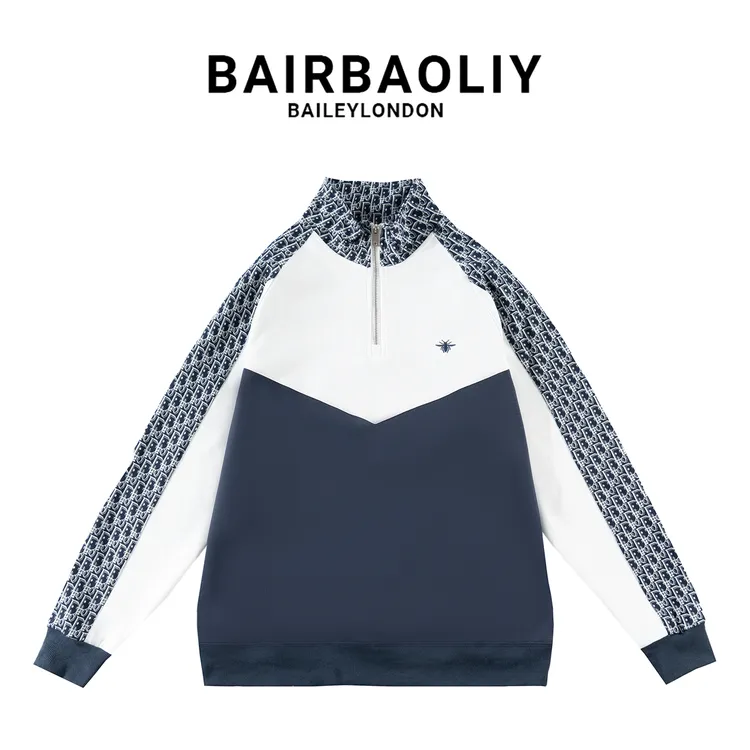 BAIRBAOLIY大牌质感字母提花蜜蜂高货品质拼接卫衣半拉链外套男