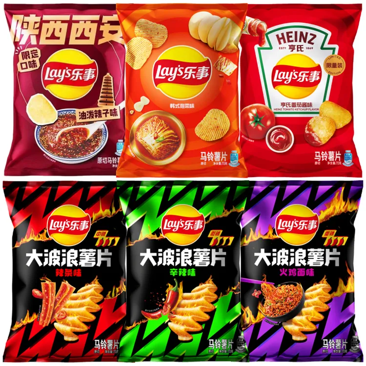 乐事薯片新品亨氏番茄酱味油泼辣子味韩式泡菜味淄博烧烤休闲零食