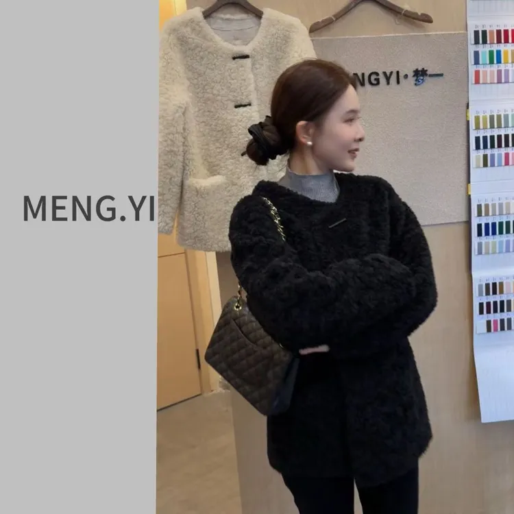 MENG.YI软糯韩系中长毛毛外套5380