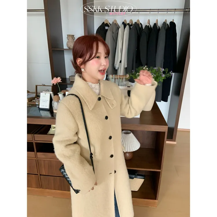 KMZY/KMZY山_山【京都少女】微胖韩系冬季翻领正肩双面呢子大衣外套