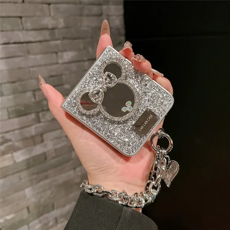 奢华闪粉米妮镜子适用华为pocket2手机壳小米mixflip手提链zflip6