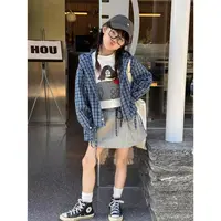 P0570卡通印花双面短袖宽松设计感叠穿T恤