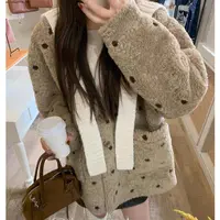 韩系设计感小波点羊羔毛外套女学生秋冬新款宽松软糯保暖棉服大衣
