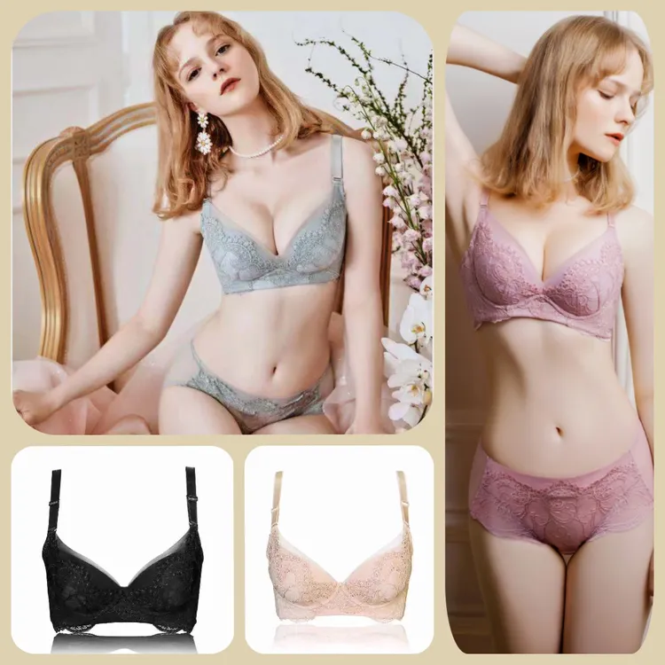 【套装-福利款】夏娃之秀非海绵聚拢透气防外扩文胸内衣5077套装