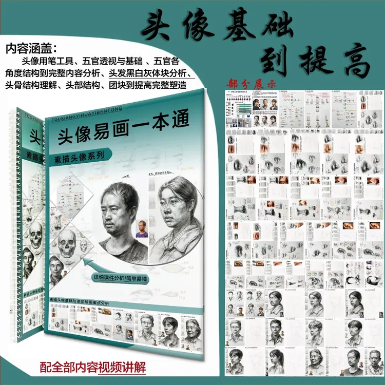 8开【头像易画一本通】素描头像基础到提高详细课件分析头像绘画本