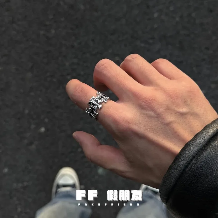 合金戒指 FF假朋友 | 暗黑十字架戒指开口小众高级感指环男女同款