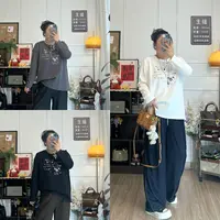 YZJ【线条刺绣狗狗】大码圆领ins卡通刺绣宽松显瘦时尚百搭长袖T恤