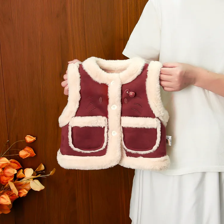 女童加绒马甲儿童洋气宝宝毛绒加厚女宝小童冬季保暖毛马甲外穿潮