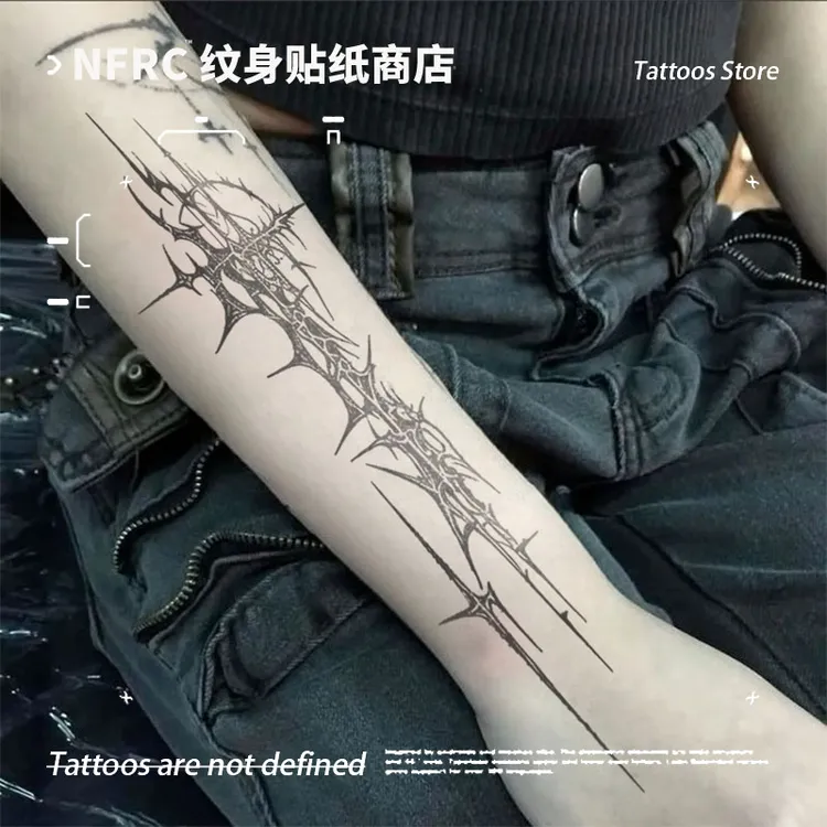 QINGMIAON/卿猫哥特暗黑荆棘十字架草本果汁纹身贴纸男女防水刺青