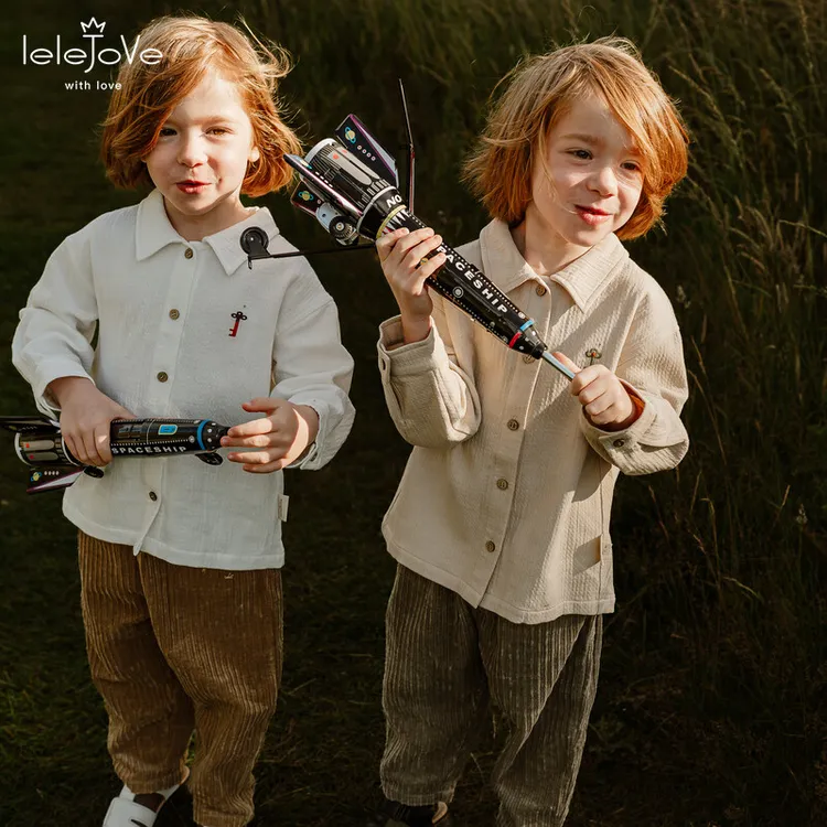 lelejove北欧风25早秋儿童肌理感纯色翻领衬衫长袖上衣5AW3E328