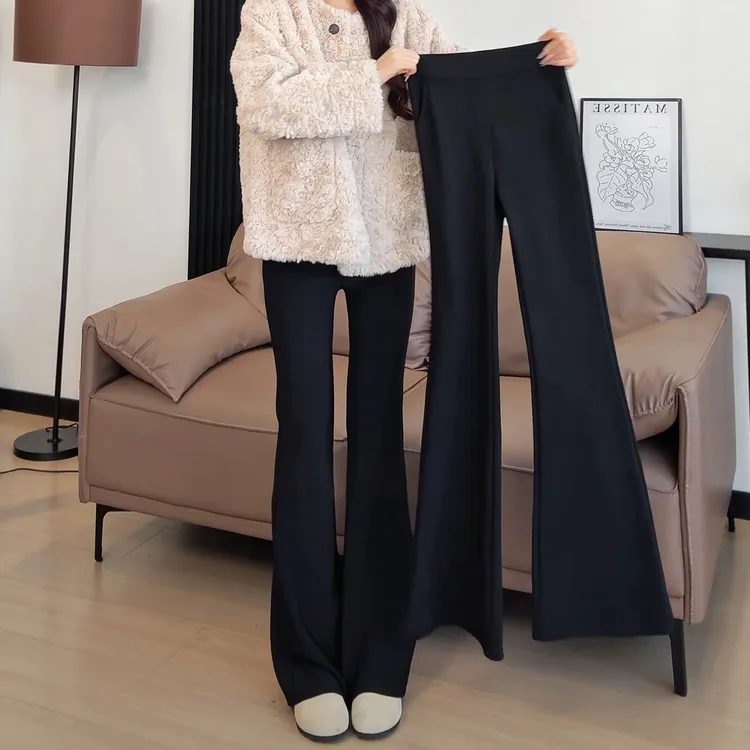 标杆大长腿！~微喇加绒裤子女今年流行爆款秋冬胖mm大码喇叭西装裤