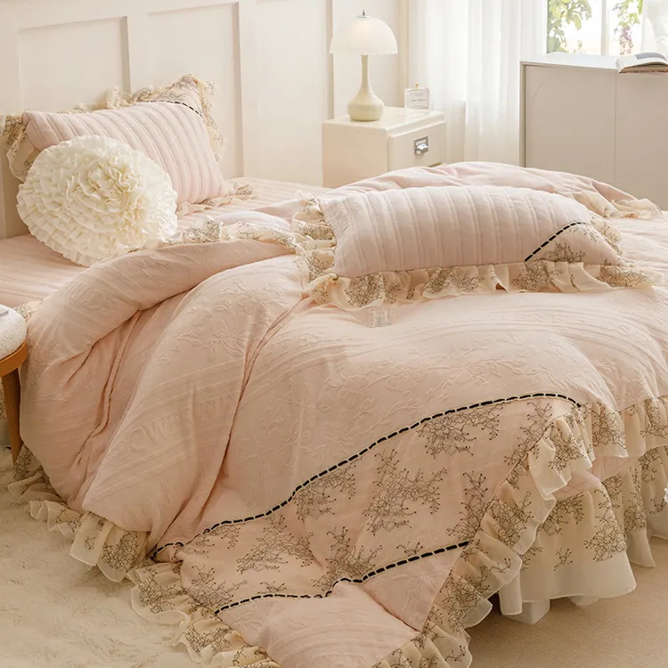 主卧四件套被套韩式牛奶绒床盖四件套秋冬保暖公主风-菊加绒加厚